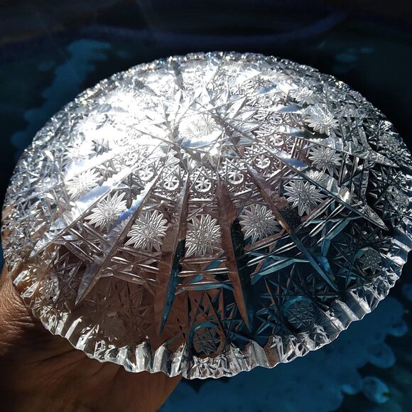 3 Vintage American Brilliant Hand Cut Crystal Lace and Hobstar Trinket Dishes - Picture 8 of 13